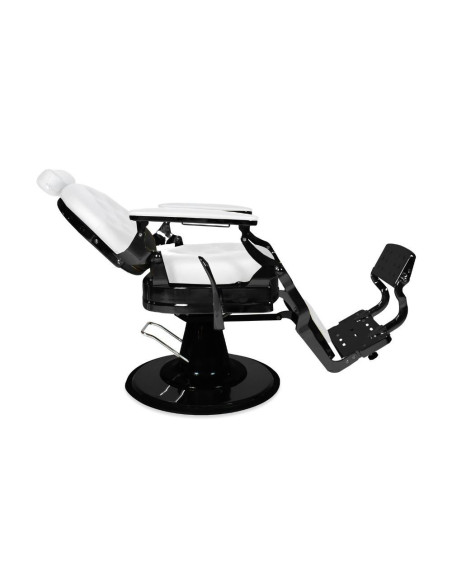 Poltrona da barbiere Ultron reclinabile in ecopelle bianco con struttura in colore nero - Kallea