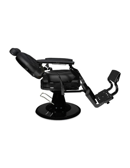 Poltrona da barbiere Ultron reclinabile in ecopelle nero con braccioli e struttura nero - Kallea
