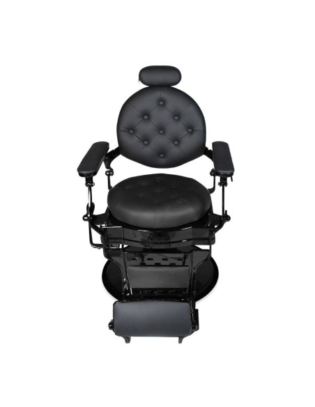 Poltrona da barbiere Ultron reclinabile in ecopelle nero con braccioli e struttura nero - Kallea