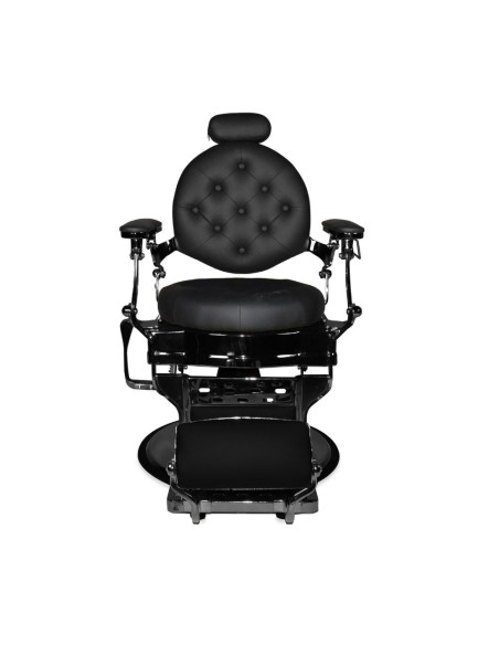 Poltrona da barbiere Ultron reclinabile in ecopelle nero con braccioli e struttura nero - Kallea