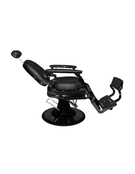 Poltrona da barbiere Ultron reclinabile in ecopelle nero con braccioli e struttura nero - Kallea
