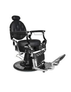 Poltrona da barbiere Ultron reclinabile in ecopelle nero con braccioli e struttura in cromata lucida - Kallea
