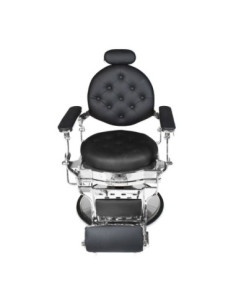 Poltrona da barbiere Ultron reclinabile in ecopelle nero con braccioli e struttura in cromata lucida - Kallea 2