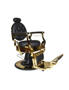 Poltrona da barbiere Ultron reclinabile in ecopelle nero con braccioli e struttura cromata oro lucido - Kallea