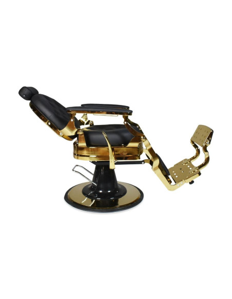 Poltrona da barbiere Ultron reclinabile in ecopelle nero con braccioli e struttura cromata oro lucido - Kallea