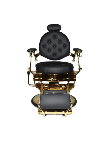 Poltrona da barbiere Ultron reclinabile in ecopelle nero con braccioli e struttura cromata oro lucido - Kallea