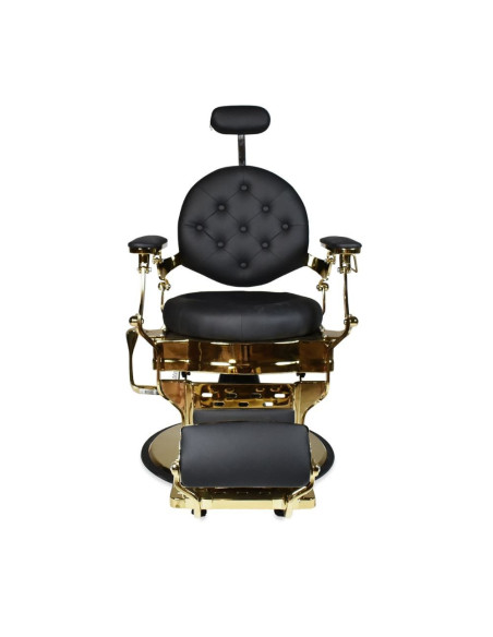 Poltrona da barbiere Ultron reclinabile in ecopelle nero con braccioli e struttura cromata oro lucido - Kallea