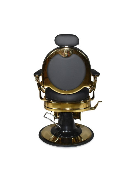 Poltrona da barbiere Ultron reclinabile in ecopelle nero con braccioli e struttura cromata oro lucido - Kallea