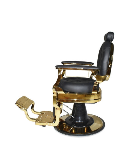 Poltrona da barbiere Ultron reclinabile in ecopelle nero con braccioli e struttura cromata oro lucido - Kallea