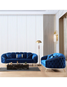 Divano Bentley 2 posti in tessuto Babyface 14 blu con piedini oro - Kallea 2