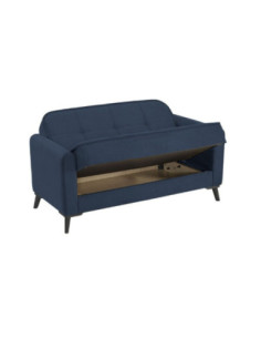 Divano letto 2 posti Marina contenitore in Austin 15 blu e piedi neri - Kallea 2