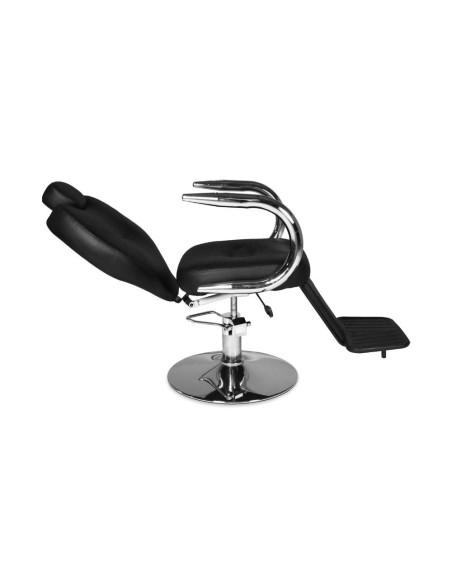 Poltrona da barbiere Bobo reclinabile in ecopelle nero con braccioli e struttura in acciaio cromato lucido - Kallea