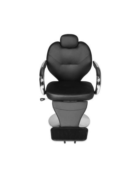 Poltrona da barbiere Bobo reclinabile in ecopelle nero con braccioli e struttura in acciaio cromato lucido - Kallea