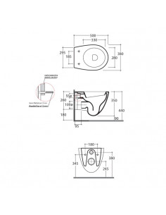 Vaso Sospeso Globo serie Bowl+ cod. BPS03BI dimensioni 50 x 38 cm scarico con brida ottimizzato bianco lucido - Kallea 2