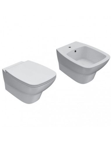Sanitari sospesi Globo serie Daily scarico senza brida in ceramica bianco lucido con sedile - Kallea