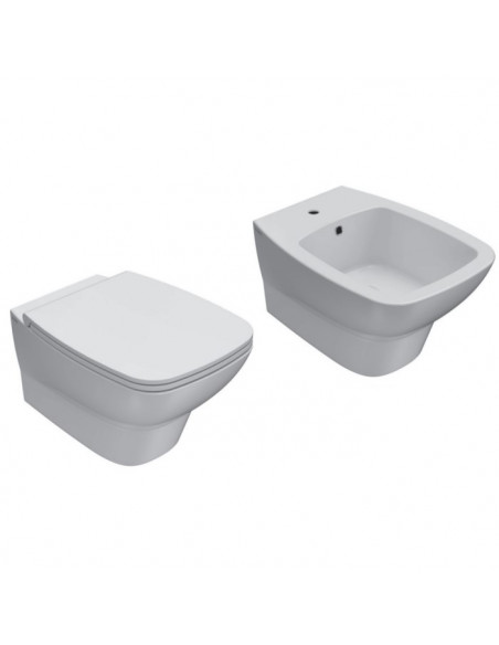 Sanitari sospesi Globo serie Daily scarico senza brida in ceramica bianco lucido con sedile - Kallea