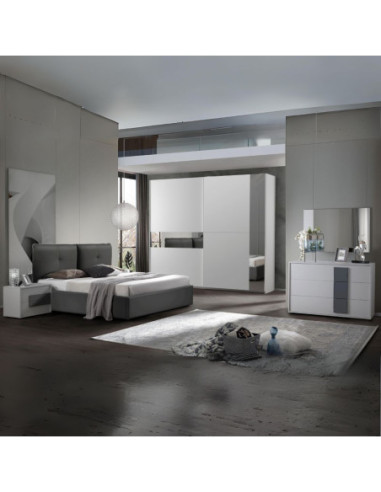 Camera da letto Manon colore bianco e dettagli grigio con letto contenitore - Kallea
