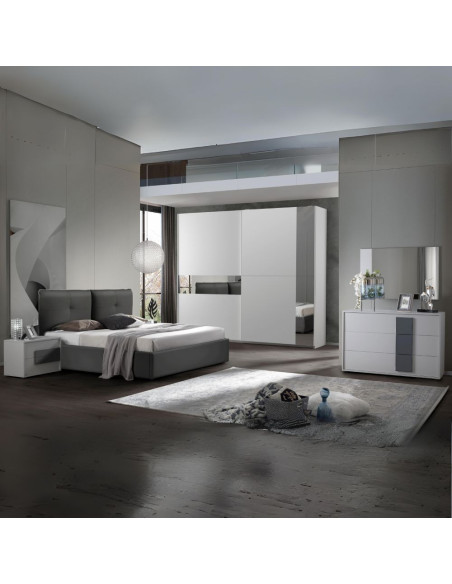 Camera da letto Manon colore bianco e dettagli grigio con letto contenitore - Kallea
