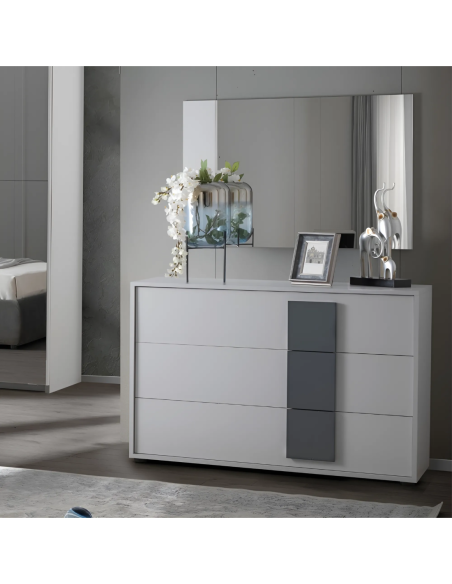 Camera da letto Manon colore bianco e dettagli grigio con letto contenitore - Kallea