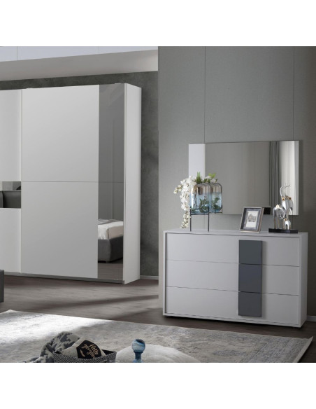 Camera da letto Manon colore bianco e dettagli grigio con letto contenitore - Kallea