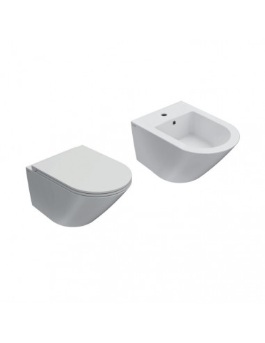 Sanitari sospesi Globo serie Forty3 da 52cm con scarico ottimizzato in ceramica bianco lucido con sedile rallentato - Kallea
