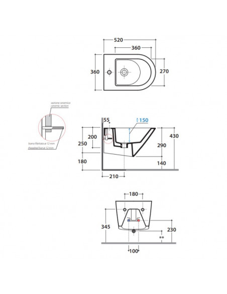 Bidet sospeso Globo serie Forty3 cod: FOS07BI dimensioni 52 x 36 bianco lucido - Kallea