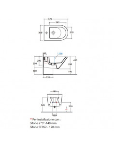 Bidet sospeso Globo serie Forty3 cod: FOS09BI dimensioni 57 x 36 bianco lucido - Kallea 2