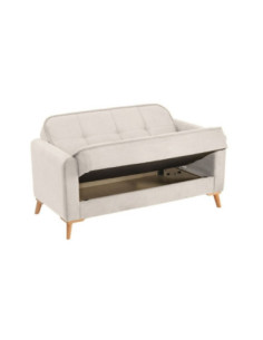 Divano letto 2 posti Marina contenitore colore Austin 2 beige con piedi in legno - Kallea 2