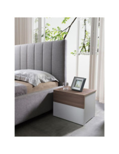 Camera da letto Amor con armadio 6 ante con specchio e letto imbottito con contenitore colore bianco e dettagli grigio - Kallea 2