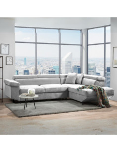 Divano letto Denver con penisola contenitore destra in Rondo 80 grigio chiaro - Kallea