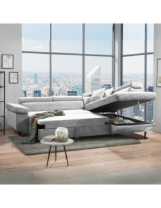 Divano letto Denver con penisola contenitore destra in Rondo 80 grigio chiaro - Kallea 2