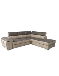 Divano angolare Gisella con pouff contenitore destro 285x238 beige tortora Preston 21 e Preston 94 - Kallea