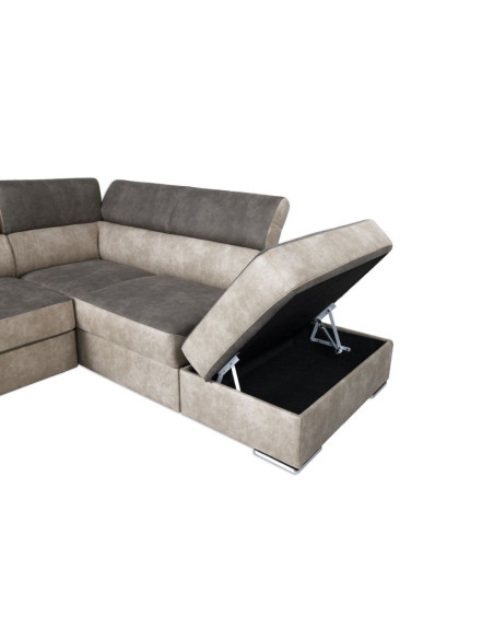 Divano angolare Gisella con pouff contenitore destro 285x238 beige tortora Preston 21 e Preston 94 - Kallea
