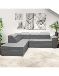 Divano Kutri penisola letto e contenitore bicolore Luna24 grigio elephant e Luna19 grigio chiaro - Kallea