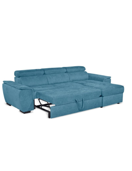 Divano Lometo con penisola letto e contenitore reversibile con poggiatesta reclinabili roma 25 verde acqua - Kallea