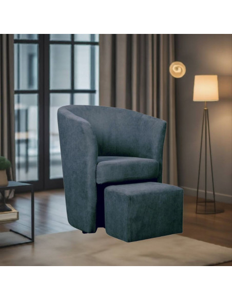 Djerba tessuto grigio scuro Soro 97 poltrona con pouff estraibile - Kallea