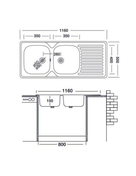 Lavello 116x50 Triton EC138K sinistro - Kallea