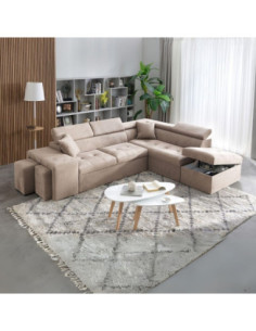 Divano angolare destro Belen in tessuto Soro 23 cappuccino con pouff contenitore - Kallea 2