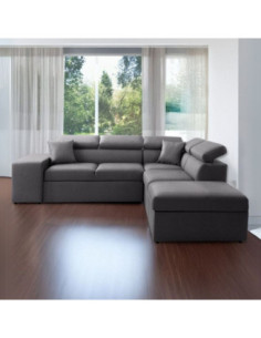 Divano letto angolare reversibile New Belen con contenitore e 2 pouff estraibili in tessuto Degas 92 grigio scuro - Kallea 2