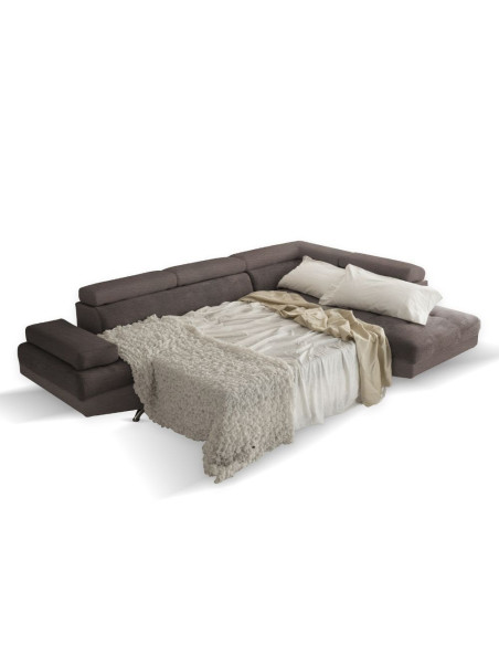 Divano letto angolare Rio con penisola contenitore destra in tessuto Mozart 95 elephant - Kallea