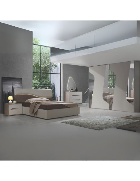 Camera da letto Soleil con armadio ante scorrevoli colore cashmere e olmo biscotto - Kallea