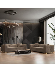 Divano Vera 3 posti in tessuto Babyface 06 marrone con gambe oro - Kallea 2