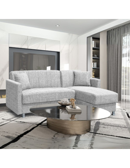 Divano letto Oasis con penisola contenitore reversibile in tessuto Mina 01 grigio chiaro - Kallea