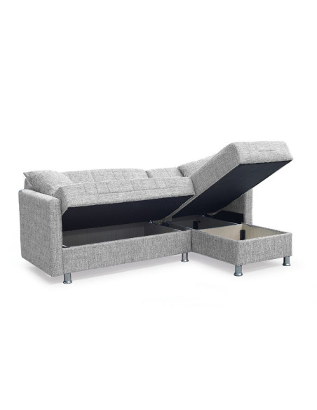 Divano letto Oasis con penisola contenitore reversibile in tessuto Mina 01 grigio chiaro - Kallea