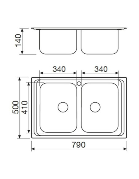 Lavello 79x50 doppia vasca Classic N170 GL279X - Kallea