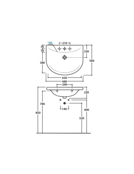 Lavabo Globo serie Misura Cod. MI006 dimensioni 68 x 56 H22 in ceramica bianca lucida - Kallea