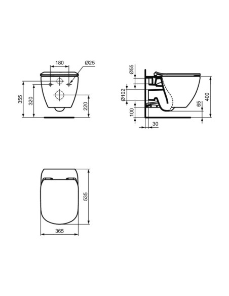 Vaso sospeso Ideal Standard serie Tesi cod. T354601 AquaBlade® in ceramica bianca con sedile slim rallentato - Kallea
