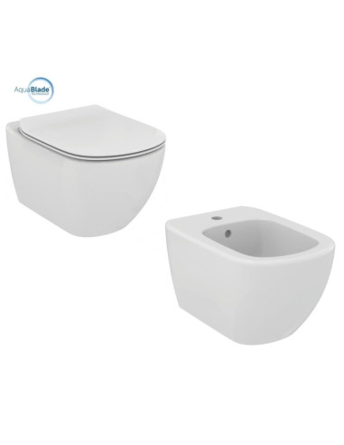Sanitari sospesi Ideal Standard serie Tesi vaso cod. T354601 AquaBlade® bidet cod. T355201 in ceramica bianca con sedile slim...