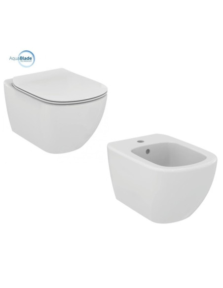 Sanitari sospesi Ideal Standard serie Tesi vaso cod. T354601 AquaBlade® bidet cod. T355201 in ceramica bianca con sedile slim...