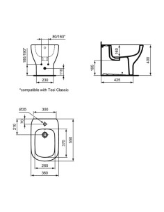 Bidet Filo Muro Ideal Standard serie Tesi cod. T456901 monoforo in ceramica bianca - Kallea 2